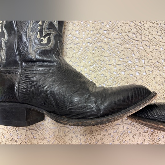 Tony Lama Vintage Black Lizard Cowboy Boots Men's 12 D made in the USA - Picture 14 of 16
